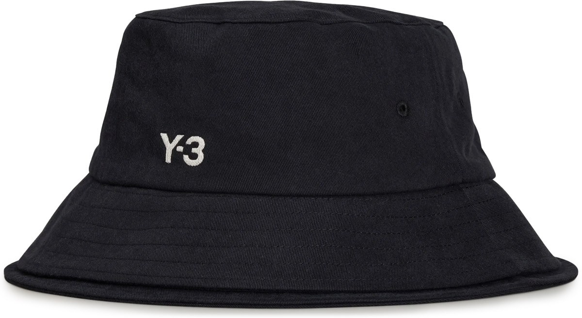 Y-3: Black 3-Stripes Bucket Hat - 1