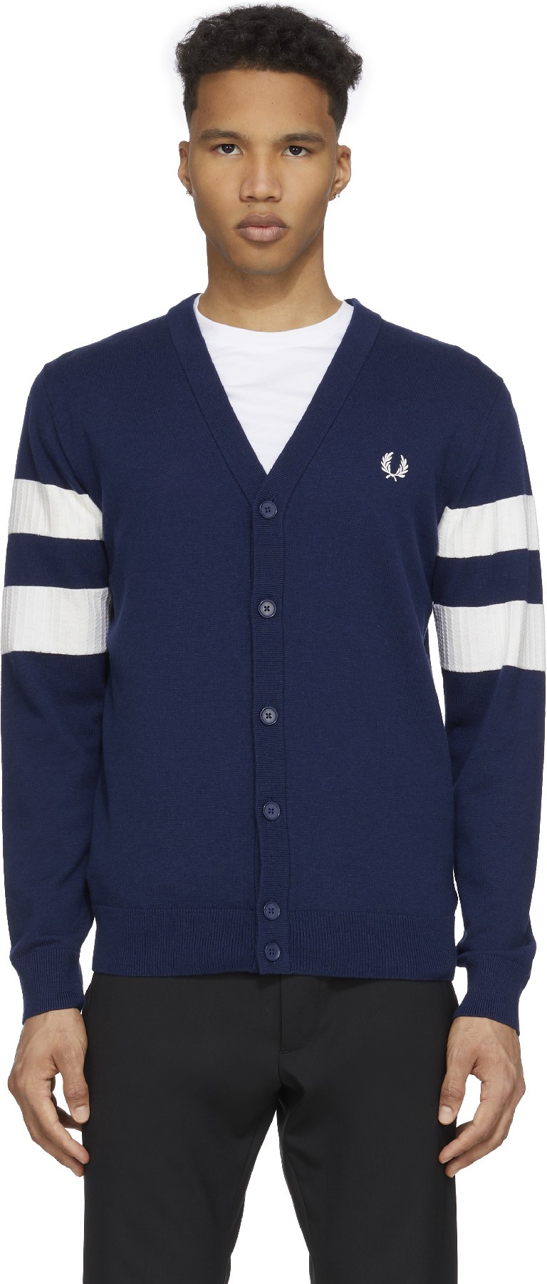 Fred Perry: Bleu Cardigan Tipped Sleeve Bleu - 1