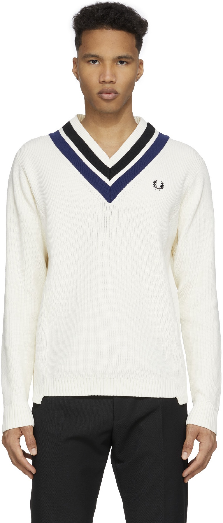 Fred Perry: Neutrales Pull Rayé à Col en V Neutrales - 1