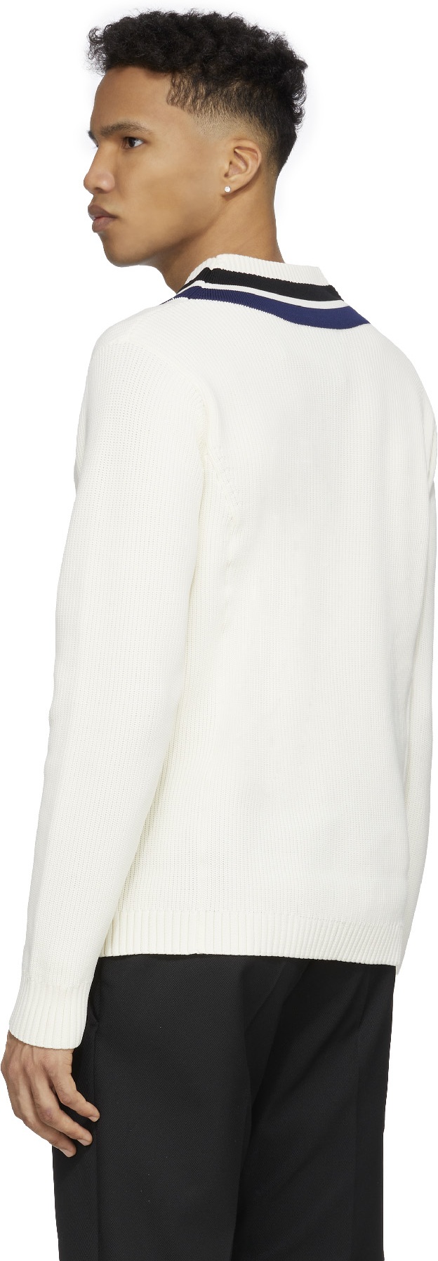 Fred Perry: Neutrals Striped V-Neck Knit Sweater - 3