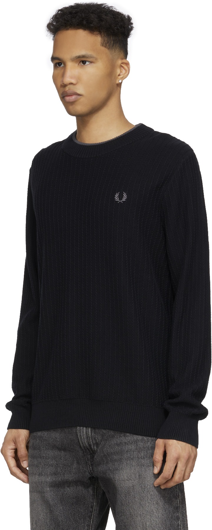 Fred Perry: Black Textured Crew Neck Sweater - 2