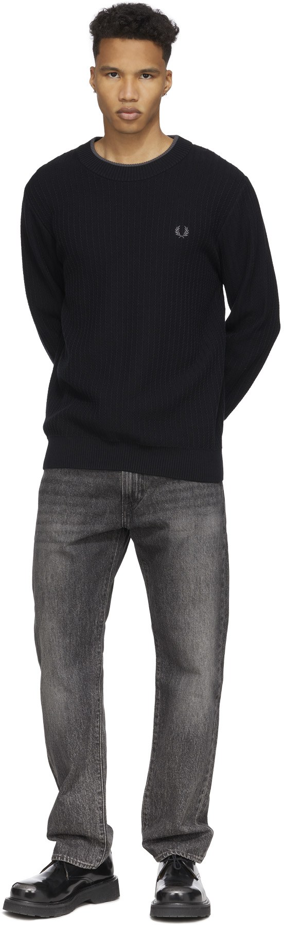 Fred Perry: Black Textured Crew Neck Sweater - 4