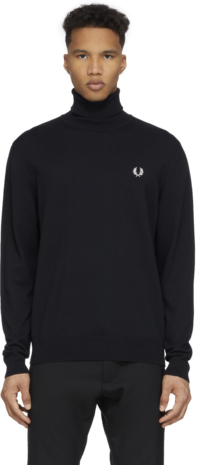 Fred Perry: Noir Col Roulé en Tricot Noir - 1