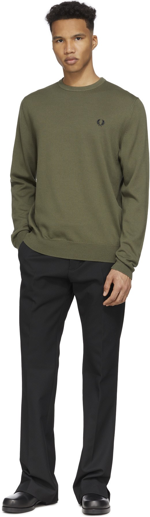 Fred Perry: Green Classic Crew Neck Sweater - 4