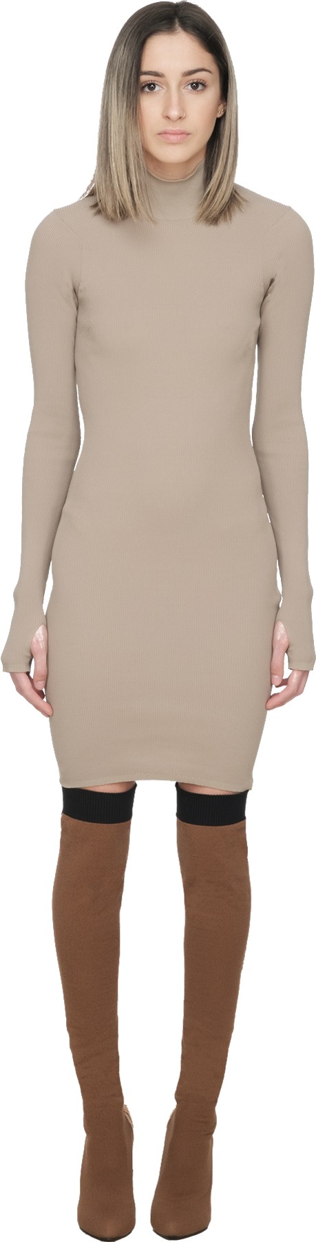YEEZY: Neutrals High Neck Mini Dress - 1