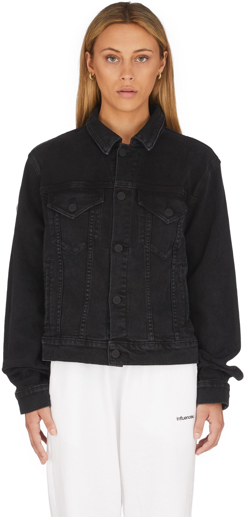 LIVINCOOL: Gris Veste en Jean Logo Ondulé Gris - 1