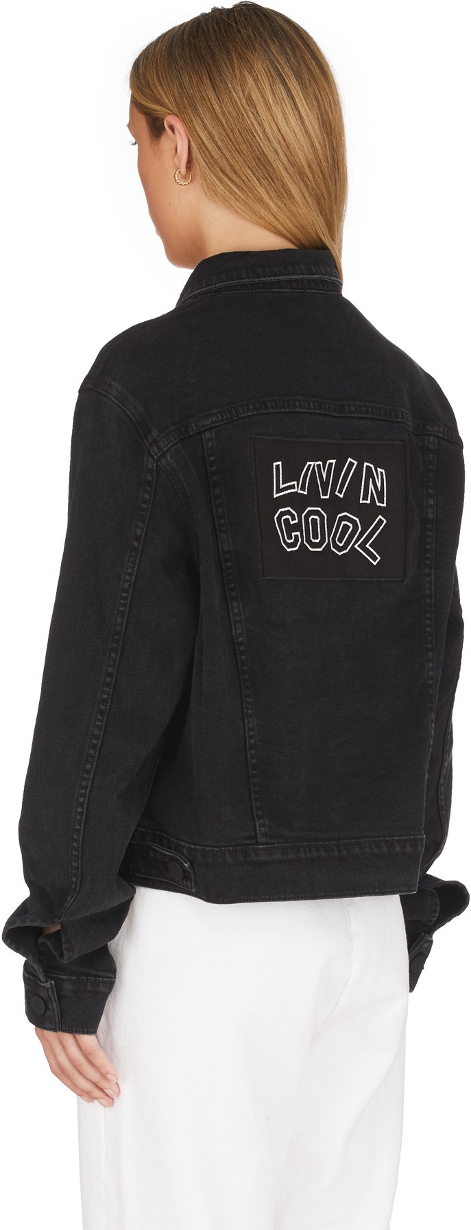 LIVINCOOL: Grey Wavy Logo Denim Jacket - 3