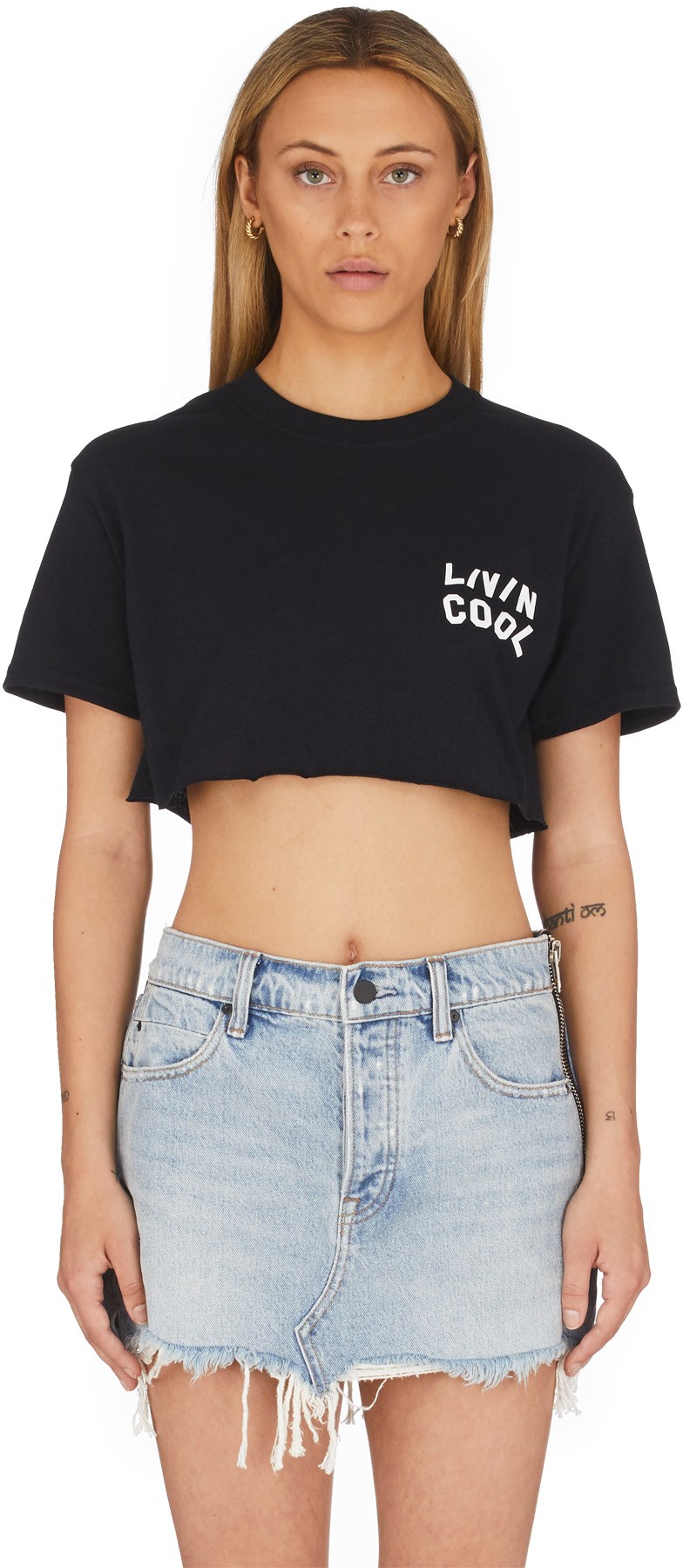 LIVINCOOL: Black Wavy Logo Crop Top - 1