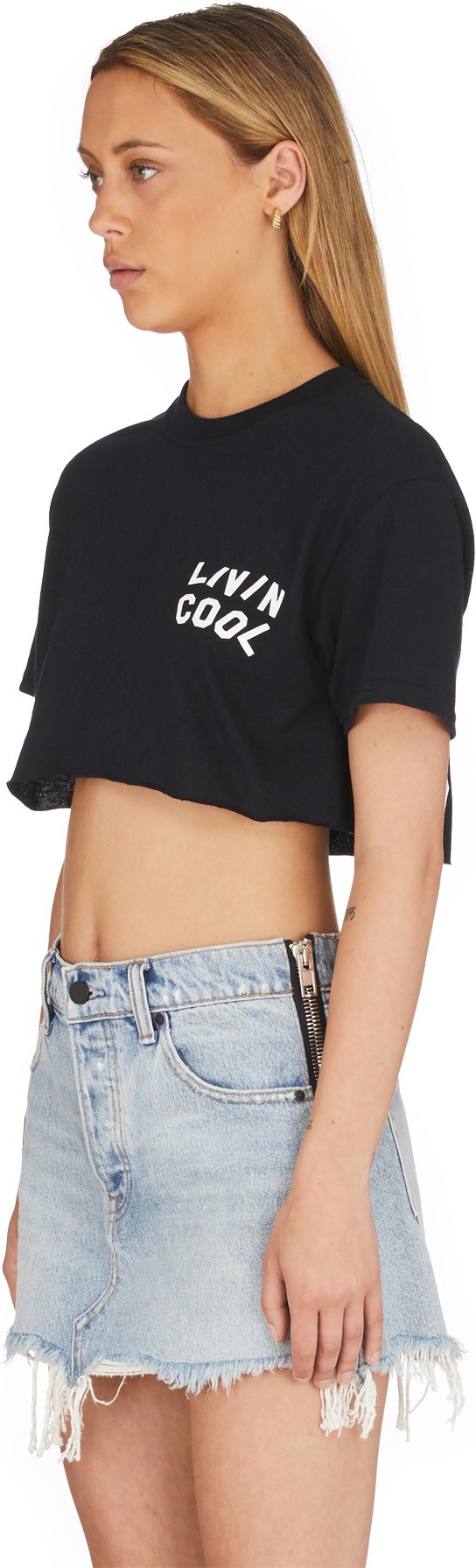 LIVINCOOL: Black Wavy Logo Crop Top - 2