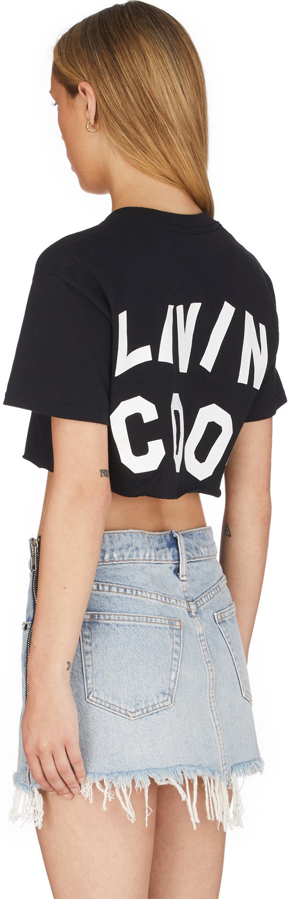 LIVINCOOL: Black Wavy Logo Crop Top - 3