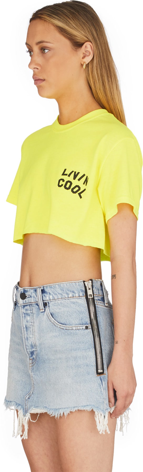 LIVINCOOL: Green Wavy Logo Crop Top - 2
