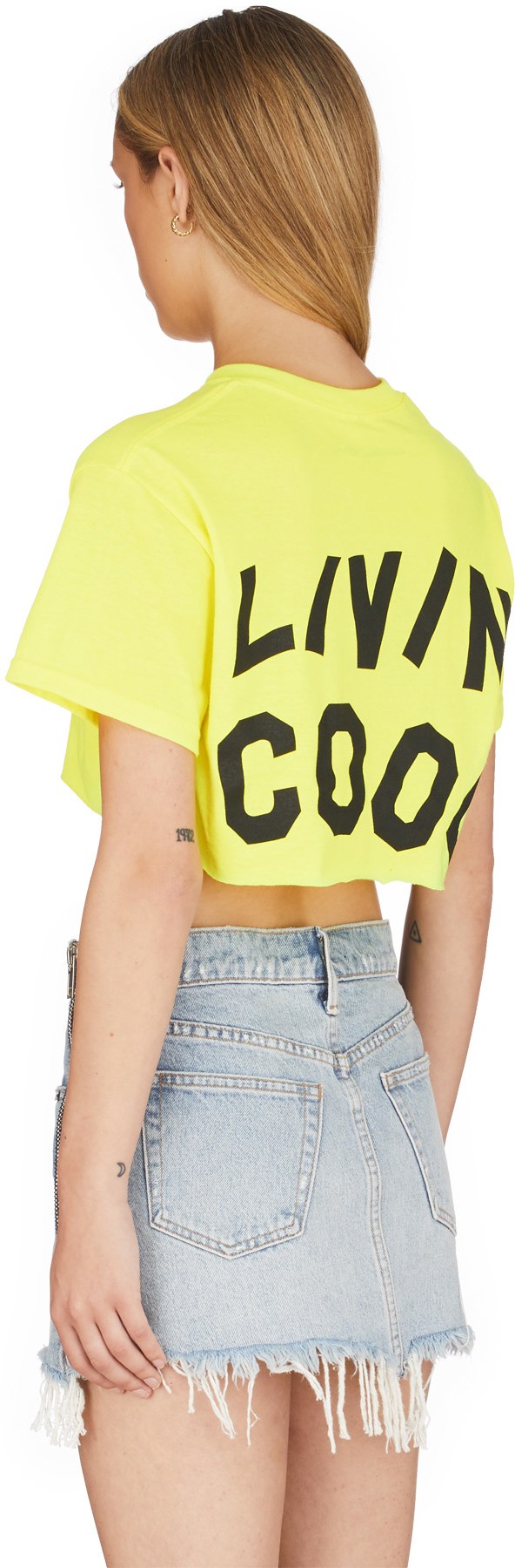 LIVINCOOL: Green Wavy Logo Crop Top - 3