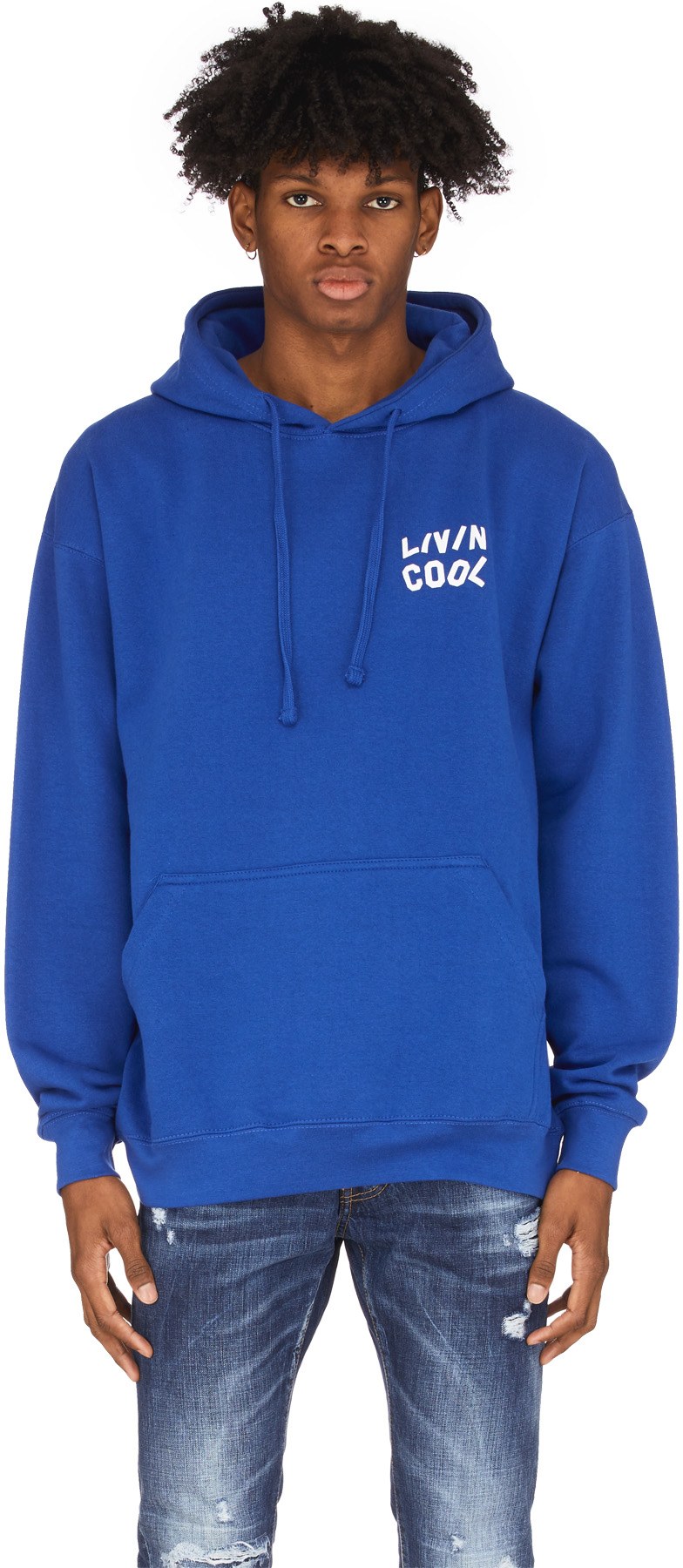 LIVINCOOL: Blue Wavy Logo Hoodie - 1