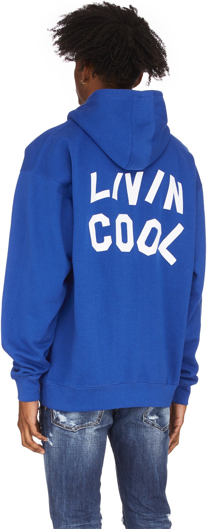 LIVINCOOL: Blue Wavy Logo Hoodie - 3
