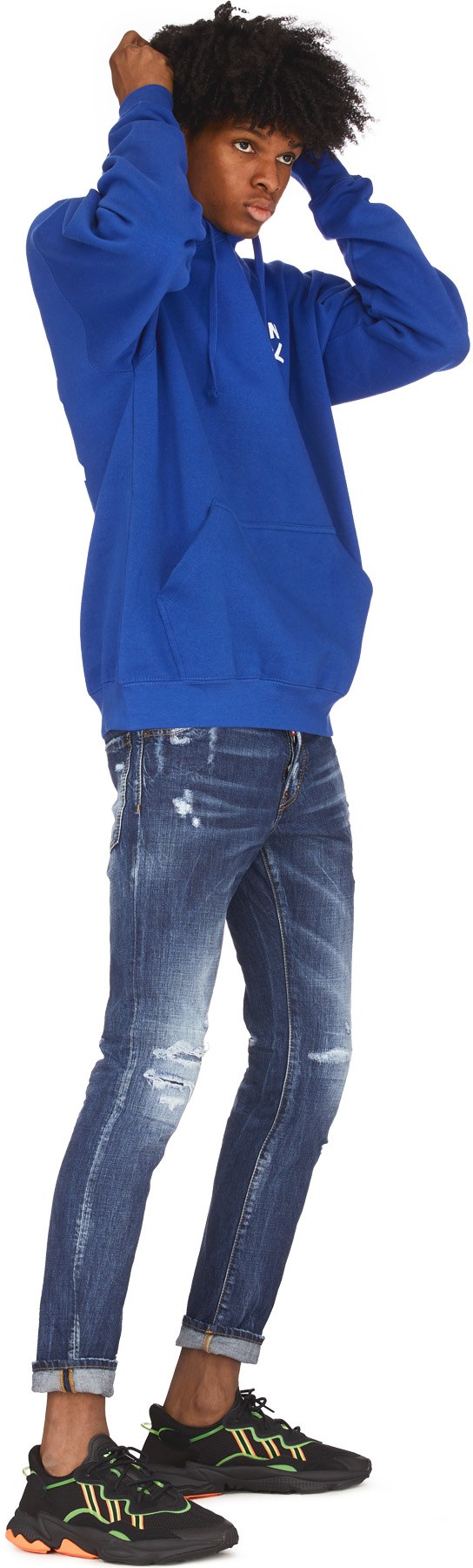 LIVINCOOL: Blue Wavy Logo Hoodie - 4