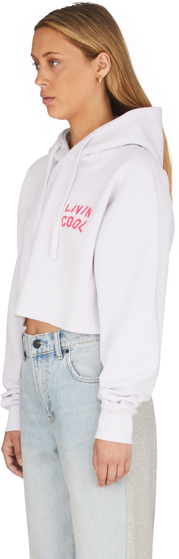 LIVINCOOL: White Wavy Logo Crop Hoodie - 2