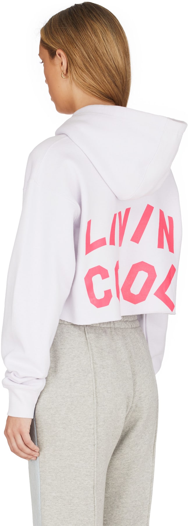 LIVINCOOL: White Wavy Logo Crop Hoodie - 3