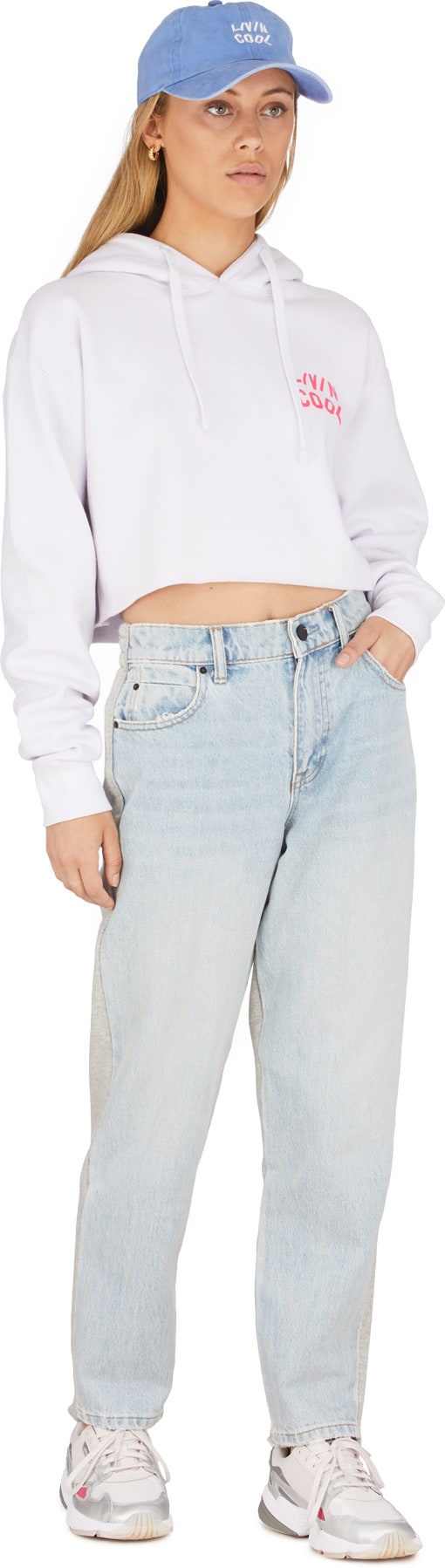 LIVINCOOL: White Wavy Logo Crop Hoodie - 4