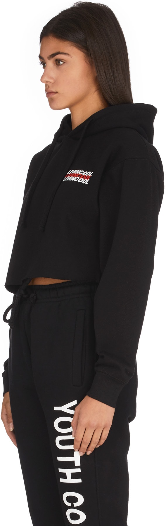 LIVINCOOL: Black World Tour Crop Hoodie - 2