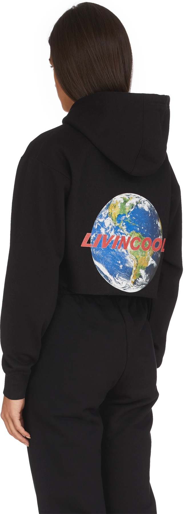 LIVINCOOL: Black World Tour Crop Hoodie - 3