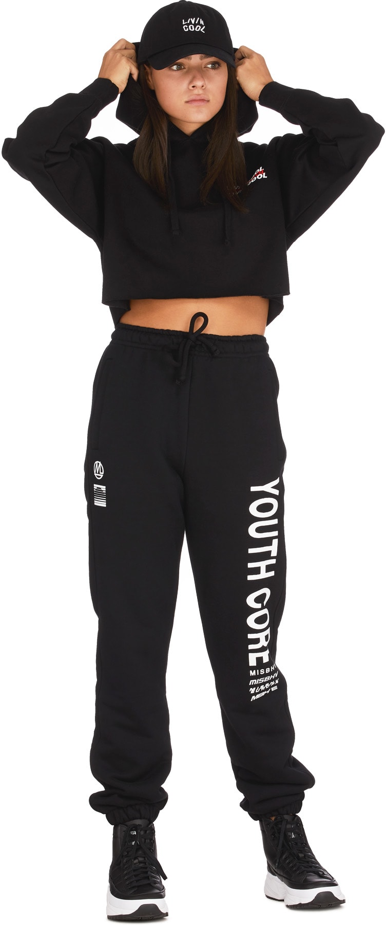 LIVINCOOL: Black World Tour Crop Hoodie - 4