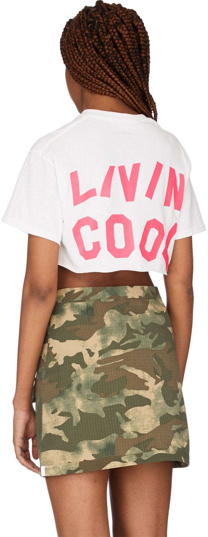 LIVINCOOL: White Wavy Logo Crop Top - 3