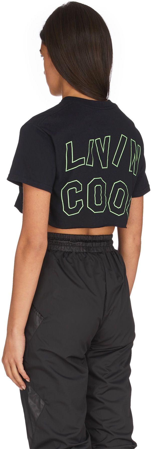 LIVINCOOL: Black Wavy Outline Logo Crop Top - 3