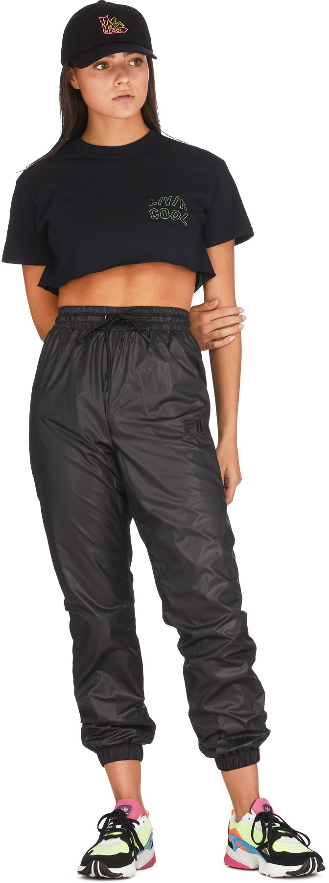 LIVINCOOL: Black Wavy Outline Logo Crop Top - 4