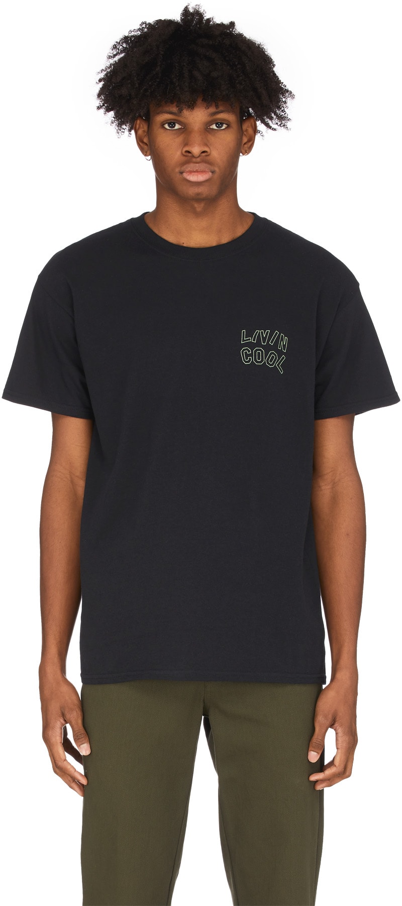 LIVINCOOL: Black Wavy Outline Logo T-Shirt - 1