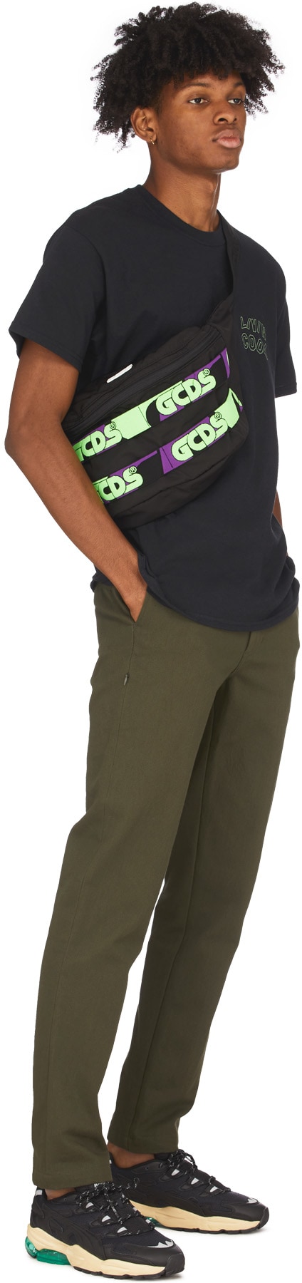 LIVINCOOL: Noir T-Shirt Logo Ondulé Contouré Noir - 4