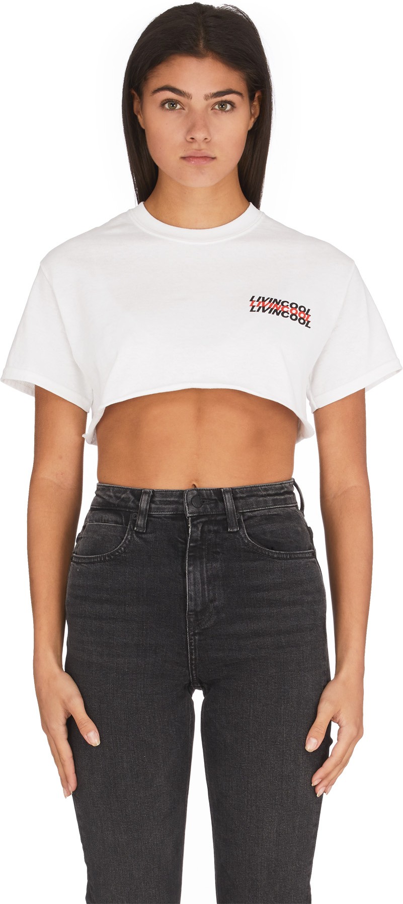 LIVINCOOL: White World Logo Crop Top -White - 1