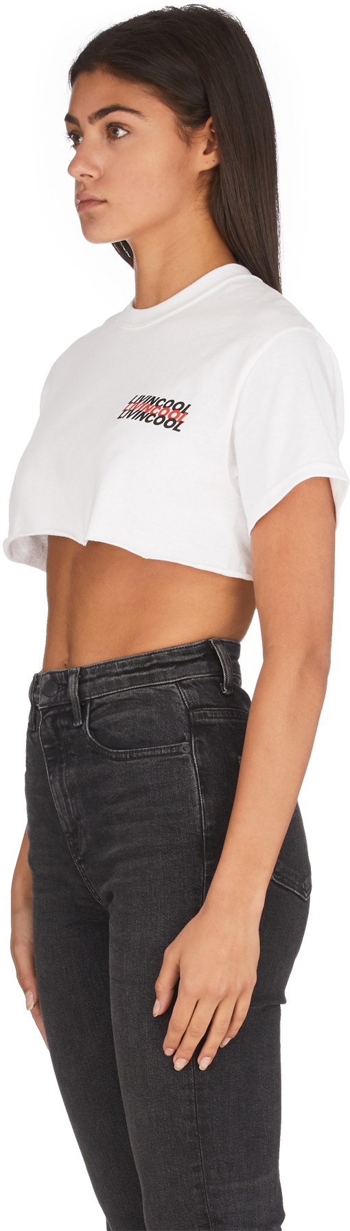 LIVINCOOL: White World Logo Crop Top -White - 2