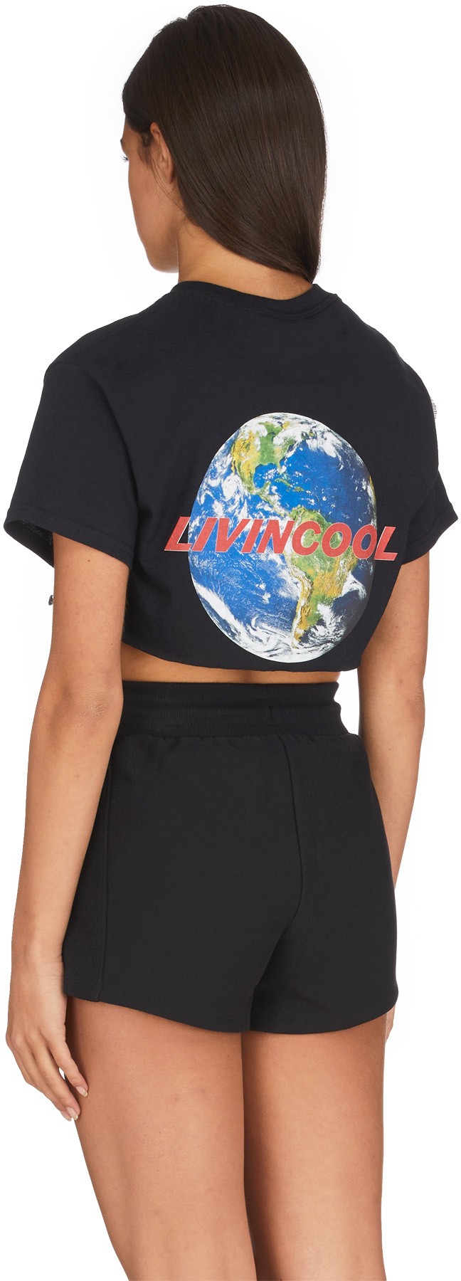 LIVINCOOL: Black World Logo Crop Top - 3