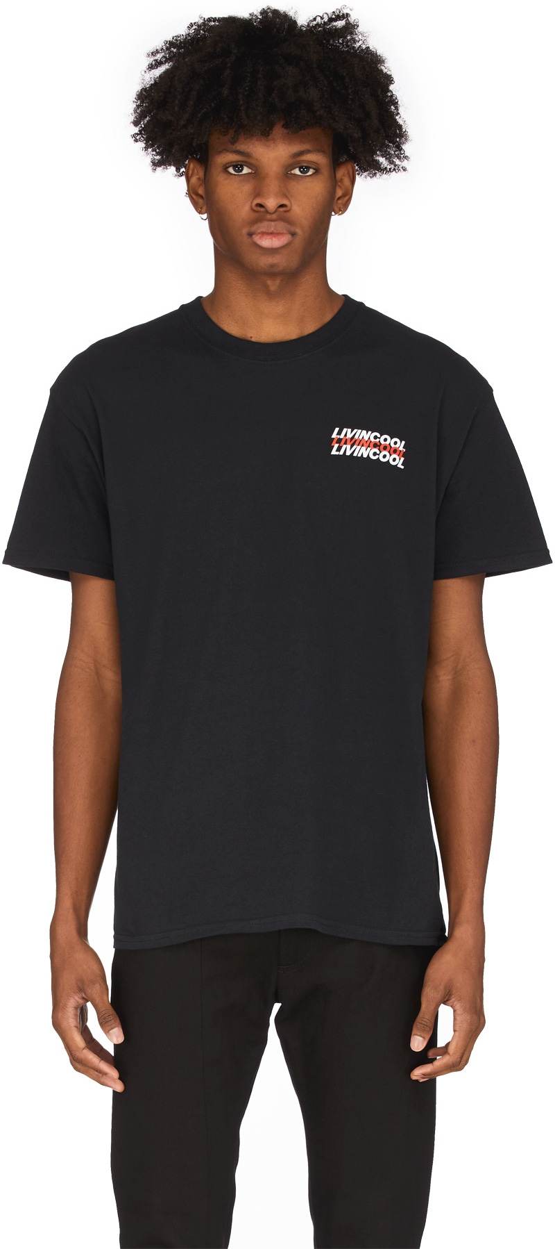 LIVINCOOL: Black World Logo T-Shirt - 1