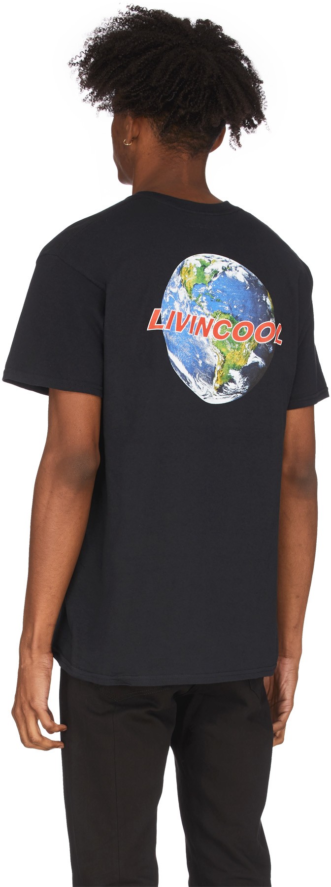 LIVINCOOL: Black World Logo T-Shirt - 3