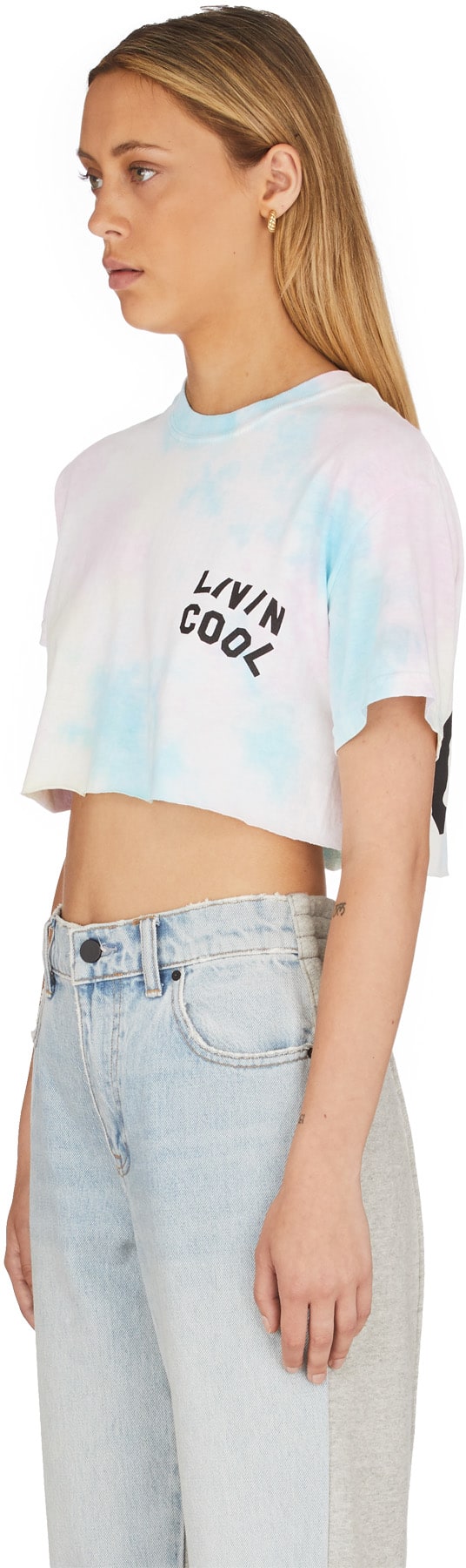 LIVINCOOL: Multicolor Wavy Logo Tie-Dye Crop Top - 2