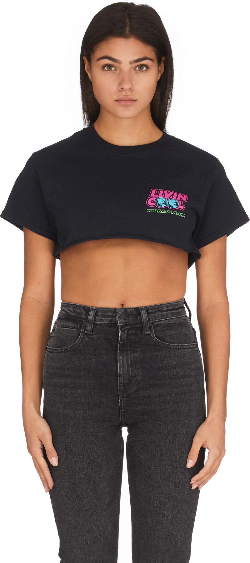 LIVINCOOL: Black World Tour Crop Top - 1