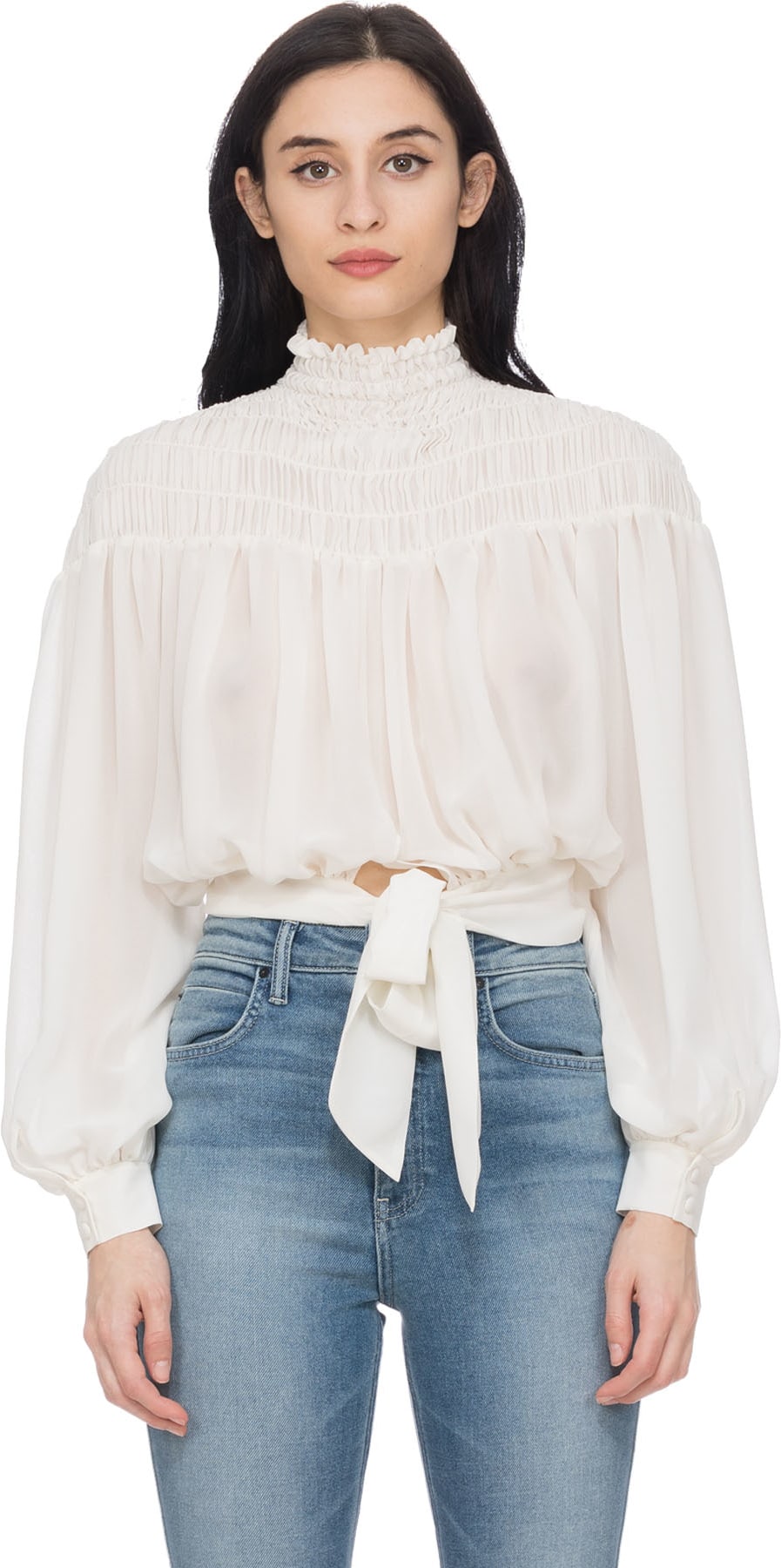 Frame: White Smocked Tie Back Blouse - 1