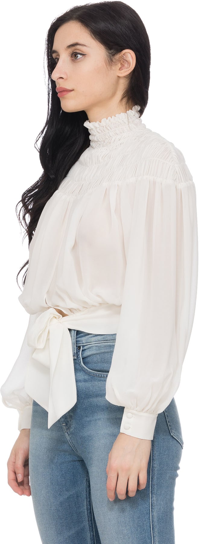 Frame: White Smocked Tie Back Blouse - 2