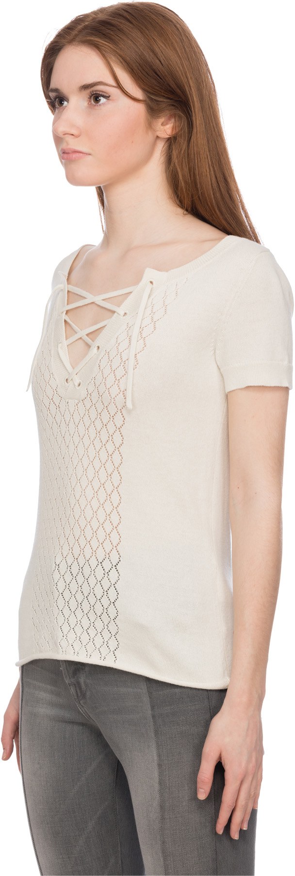 Frame: White Pointelle Lace Up T-Shirt - 2