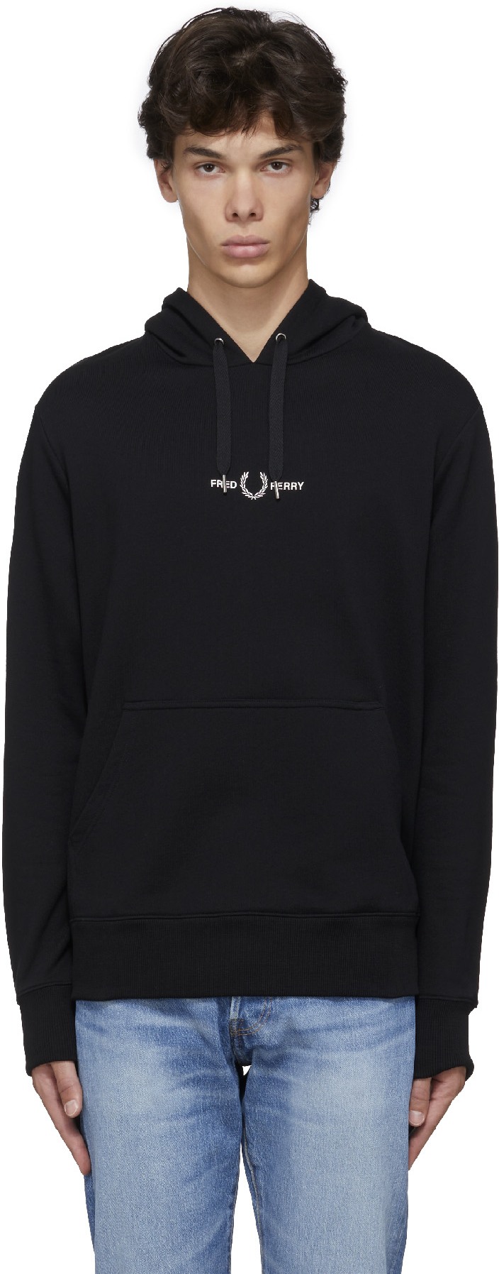 Fred Perry: Black Embroidered Hoodie - 1