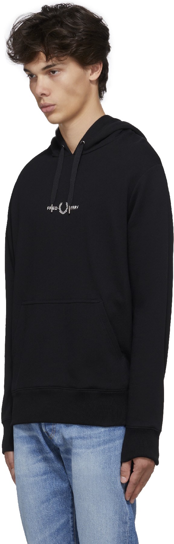 Fred Perry: Black Embroidered Hoodie - 2