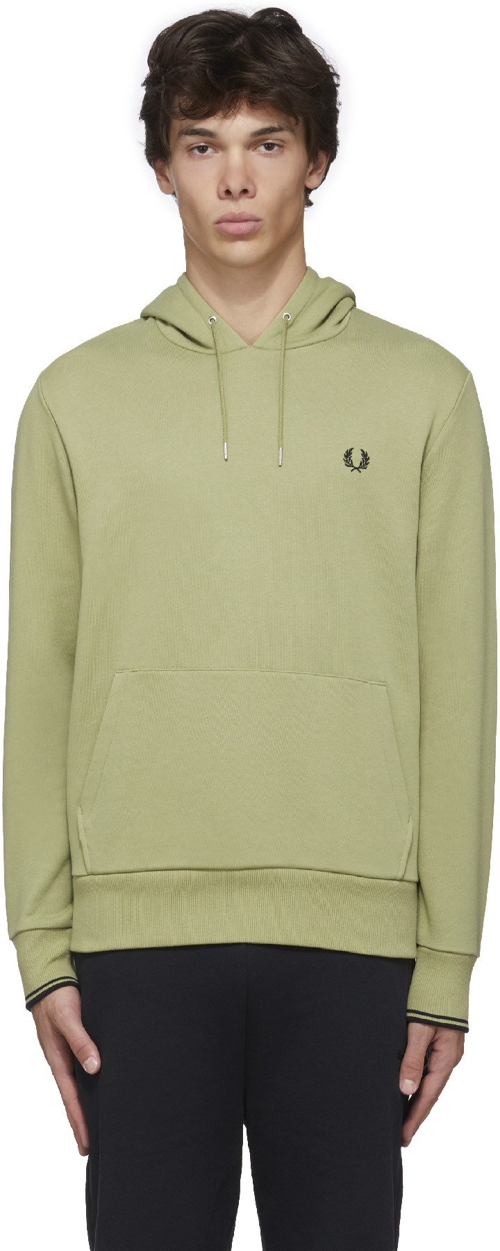 Fred Perry: Vert Pull à Capuche Tipped Vert - 1