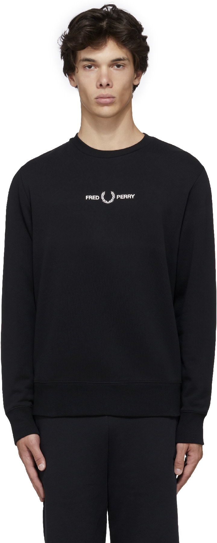 Fred Perry: Black Embroidered Crew Sweater - 1