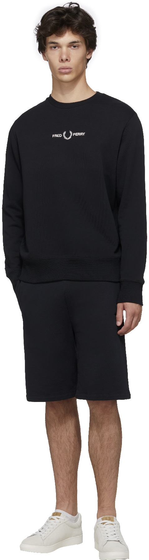 Fred Perry: Black Embroidered Crew Sweater - 4