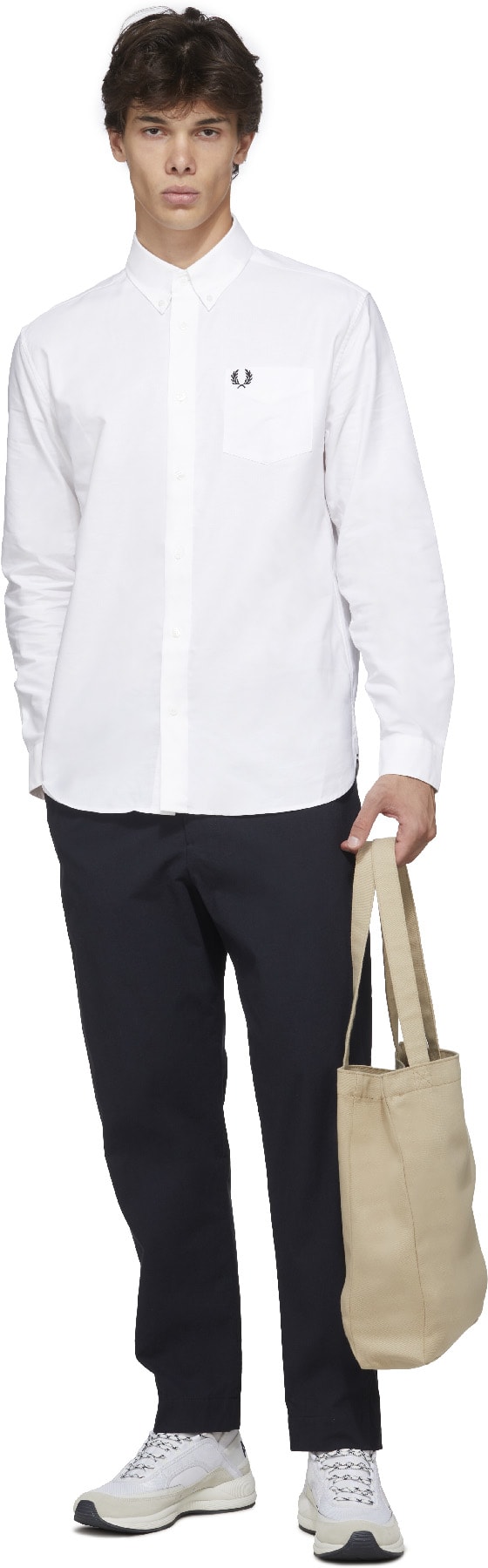 Fred Perry: Blanc Chemise Oxford Blanc - 4