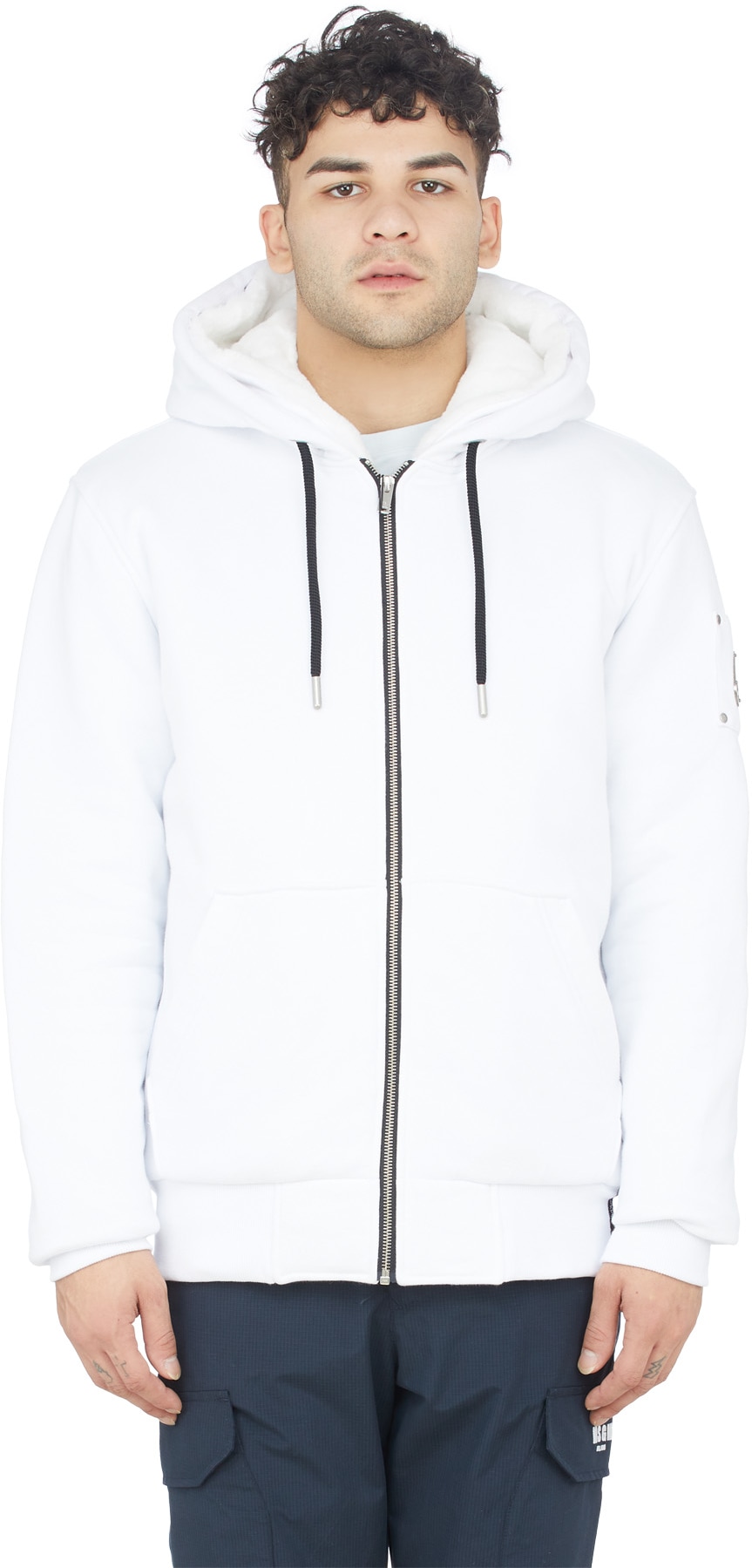 Moose Knuckles: White Classic Bunny Hoodie - 1