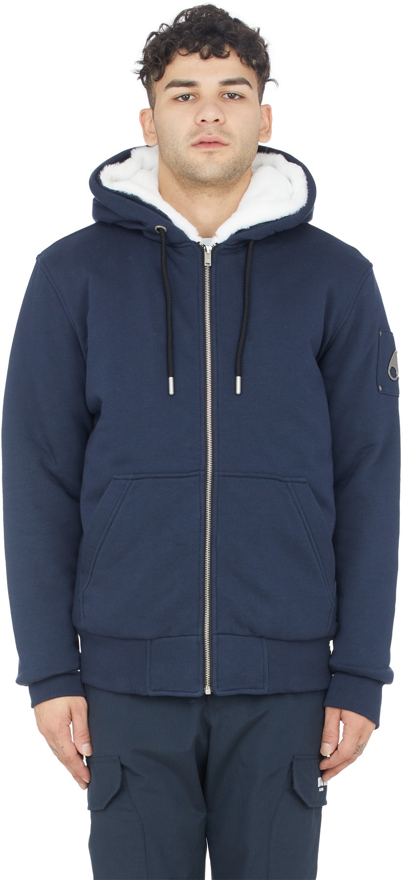 Moose Knuckles: Blue Classic Bunny Hoodie - 1