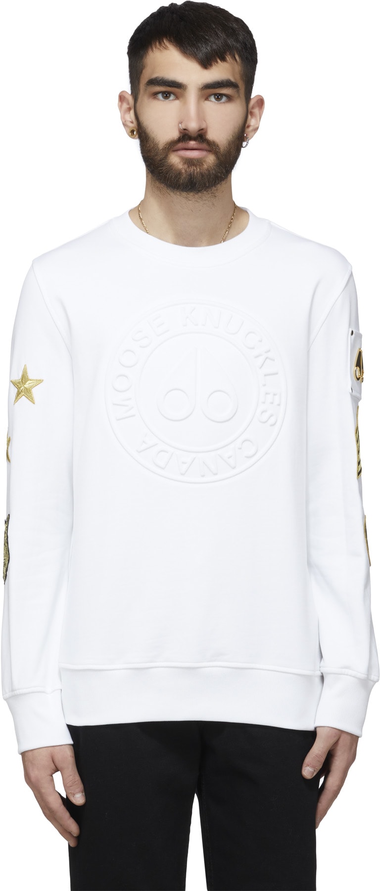 Moose Knuckles: White Montrose Crew Sweater - 1