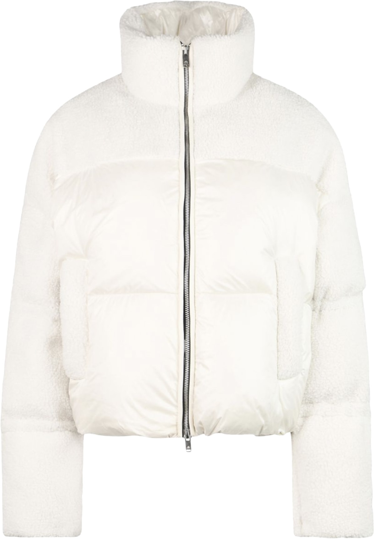 Moose Knuckles: White Agate Shearling Puffer Jacket - 1